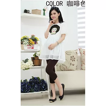 韓國流行舒適棉質繽紛馬卡龍七分孕婦托腹內搭褲FREE咖啡色
