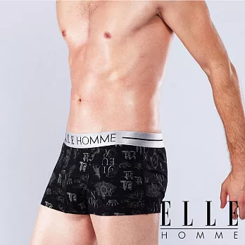 ELLE HOMME 印花萊卡平口褲-黑/灰-復刻意象《超值二件組》 M黑色