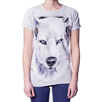 【摩達客】美國進口The Mountain DJ白狼 短袖女長版T恤精梳棉環保染 [現貨+預購]S女版