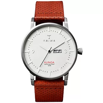 TRIWA KLINGA系列 經典美學簡約時尚腕錶-銀白X咖啡