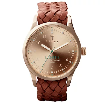 TRIWA LANSEN系列 北歐編織風格時尚腕錶-玫瑰金X咖啡