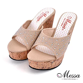 【Messa米莎專櫃女鞋】MIT 是愛情吶！星夜點點韓風修飾楔型厚底涼拖鞋-三色35米色