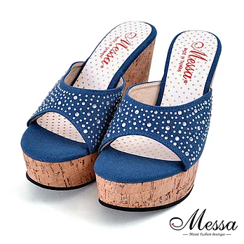 【Messa米莎專櫃女鞋】MIT 是愛情吶！星夜點點韓風修飾楔型厚底涼拖鞋-三色35藍色