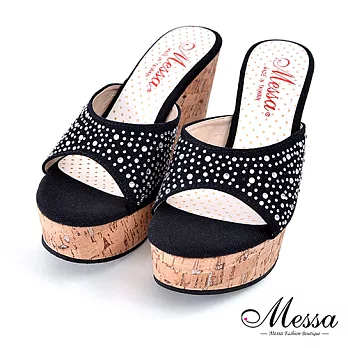 【Messa米莎專櫃女鞋】MIT 是愛情吶！星夜點點韓風修飾楔型厚底涼拖鞋-三色35黑色