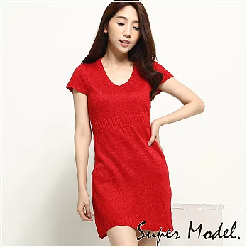 【名模衣櫃】縮腰修身短袖針織洋裝-共7色FREE紅