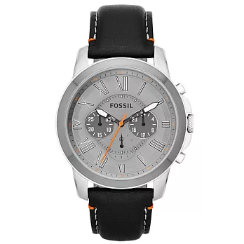 FOSSIL 扭轉科技三眼時尚腕錶-皮帶/黑帶x灰