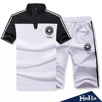 二件式 休閒短袖T恤+運動短褲套裝 三色-HeHa-3XL(白色）