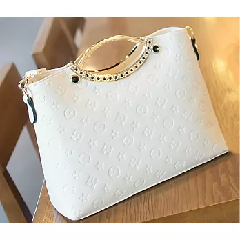 時尚百搭壓花手提單肩包(兩色可選)白色