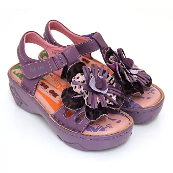 ◤Green Phoenix◥多層花瓣動物紋沾黏式全真皮厚底氣墊涼鞋37紫色