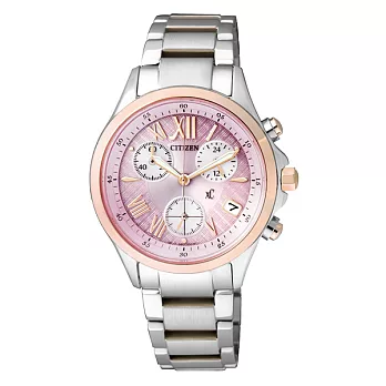 CITIZEN xC 柔情似水光動能計時女性優質腕錶-粉紅+玫瑰金-FB1404-69W
