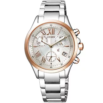 CITIZEN xC 柔情似水光動能計時女性優質腕錶-銀+玫瑰金-FB1404-51A