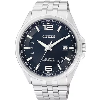 CITIZEN Eco-Drive 紳士的風華光動能時尚電波優質腕錶-藍-CB0011-77L
