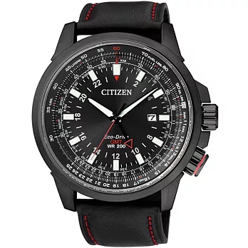 【CITIZEN】Eco-Drive 航空戰士優質時尚男性腕錶-黑皮革-BJ7076-00E