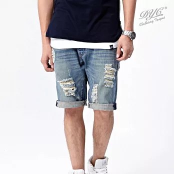 【 DYC】-水洗破壞 牛仔短褲_32_淺藍