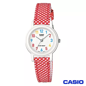 CASIO卡西歐 甜美的扶桑印花時尚指針腕錶 (三款任選)方格普普風-紅
