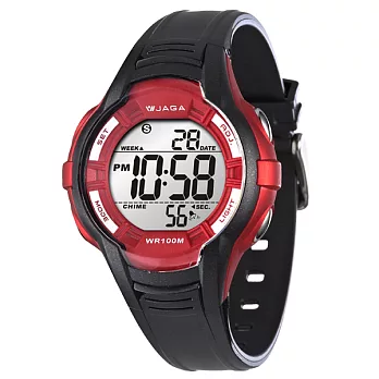 JAGA(捷卡)炫彩俏麗多功能電子錶-M994-AG(黑紅)