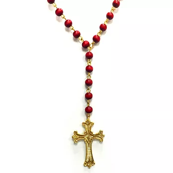 ETTIKA 美國品牌 FAITH 古典雕花十字架 紅色珠珠長項鍊 Y字型