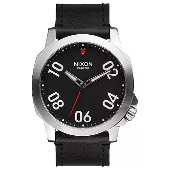 NIXON RANGER星際領航員時尚潮流腕錶-銀框黑x皮帶