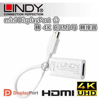 LINDY 林帝 mini DisplayPort公 轉 4K HDMI母 主動式轉接器 (41729)