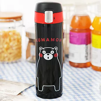 Kumamon熊本熊 不鏽鋼彈蓋真空保溫瓶420ml-黑色