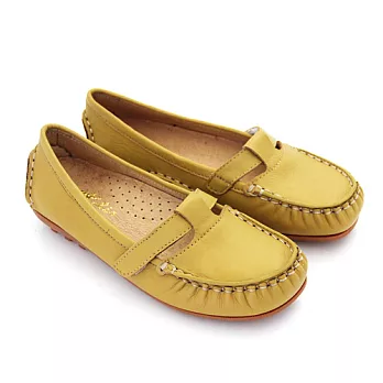 ◤Green Phoenix◥簡約手縫全真皮氣墊平底休閒娃娃鞋22.5黃色