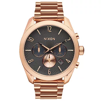 NIXON THE BULLET CHRONO先鋒計時網紋腕錶-灰X玫瑰金
