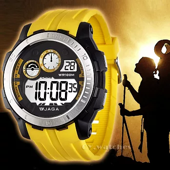 JAGA捷卡M1065 豪邁登山者-多功能防水運動電子錶(黃色)