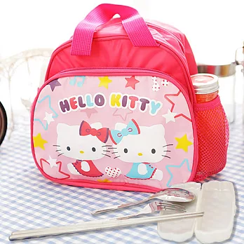 HELLO KITTY 雙層便當袋-粉色+台灣製環保三件式餐具組