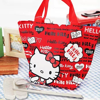HELLO KITTY 餃形便當袋-紅色+台灣製環保三件式餐具組