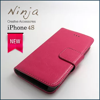 【東京御用Ninja】iPhone 4S/4新款側掀式經典瘋馬紋保護皮套（桃紅色）