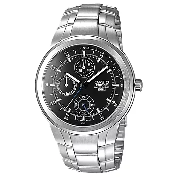 CASIO EDIFICE 精密算計三眼賽車運動錶-黑x銀