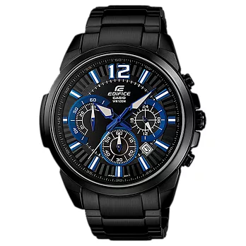 CASIO EDIFICE 勁速俐落三眼賽車運動錶-藍x黑