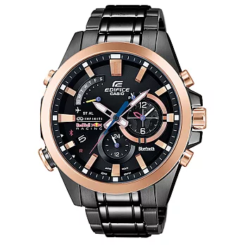 CASIO EDIFICE 急湧顛峰紅牛車隊聯名藍芽賽車腕錶-玫瑰金框黑