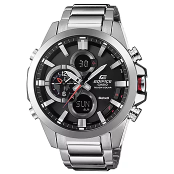 CASIO EDIFICE 精煉燃鋼計時藍芽賽車腕錶-黑x銀