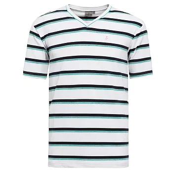 【hilltop山頂鳥】男款PUFY吸濕快乾短袖T恤S04MA5-XL白色/丈青條紋