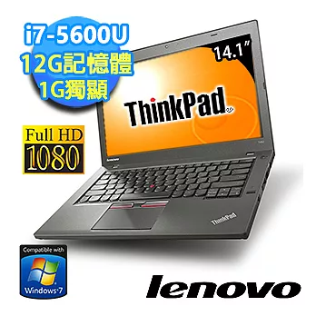 【Lenovo】ThinkPad T450s 14吋 i7-5600U 獨顯混碟 12G記憶體 FHD Win7專業版筆電(20BXA01CTW)★贈好禮