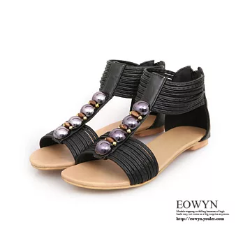 EOWYN．歐美時尚獨特設計後拉鏈線條休閒舒適羅馬百搭平底涼鞋EMD01128-55/2色/34-39碼現貨+預購黑色34