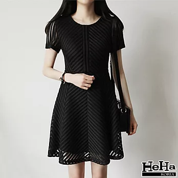 洋裝 鏤空立體蓬蓬裙連身裙 二色-HeHa-S(黑色)