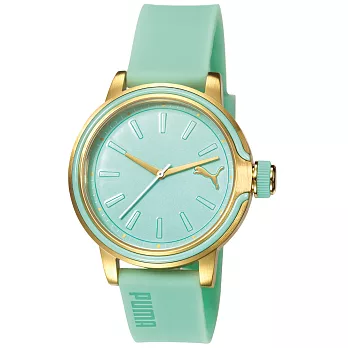 PUMA 柔和悅色休閒腕錶-金框x粉綠
