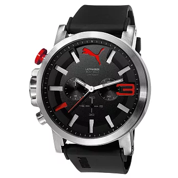 PUMA Ultrasize模擬追擊大錶徑雙眼腕錶-銀框紅x黑