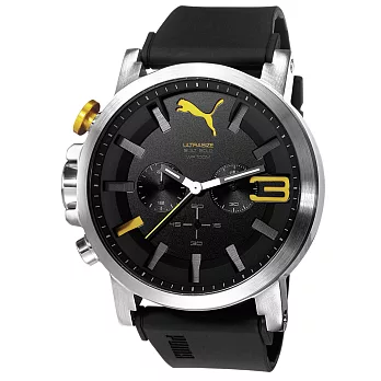 PUMA Ultrasize模擬追擊大錶徑雙眼腕錶-銀框黃x黑