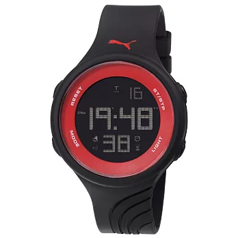 PUMA 倒數計時運動電子腕錶-紅框黑x大