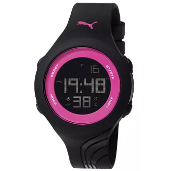 PUMA 倒數計時運動電子腕錶-粉紫框x黑