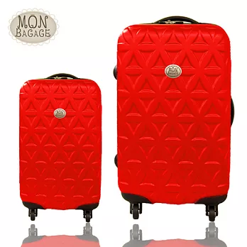 MON BAGAGE 金磚滿滿 ABS輕硬殼行李箱旅行箱登機箱拉桿箱兩件組28+20紅色