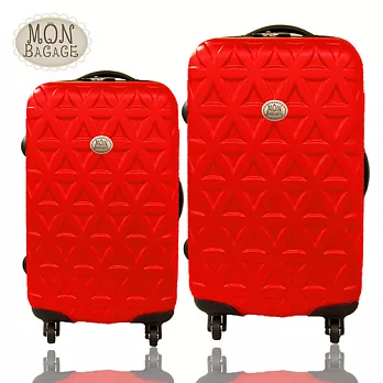 MON BAGAGE 金磚滿滿 ABS輕硬殼行李箱旅行箱登機箱拉桿箱兩件組28+24紅色