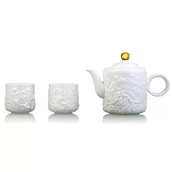 琉璃工房LIULI LIVING-閒情四季系列-一壺二杯茶具組白色