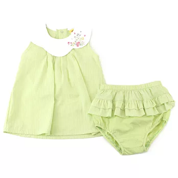 【愛的世界】荷葉領繡花套裝-台灣製-80果綠色