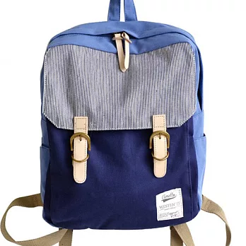 FUNNNY 日本同步系列 懷舊古著風 方形帆布輕便後背包 藍白條