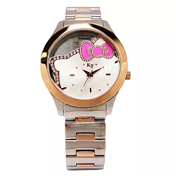 Hello Kitty 鏤空貓頭可愛時尚造型優質腕錶-半金-LK677LTWI-R