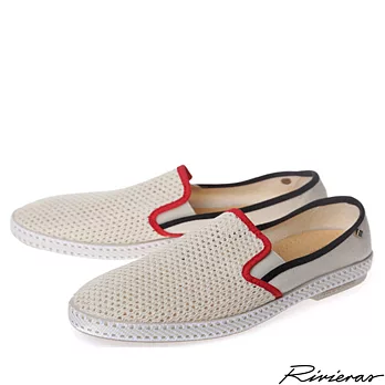 【G.T Company】Rivieras 20° 9201 西班牙品牌編織洞洞麂皮懶人鞋至尊鞋陳冠希38米色紅黑邊